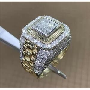 Gold/Silver Round Moissanite Men's Wedding Cluster Ring/Engagement Size 9